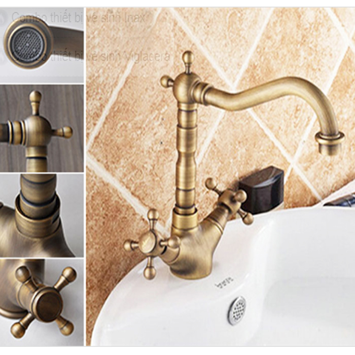 Vòi rửa chén nóng lạnh giả cổ đồng thau Kanly GC-C05
