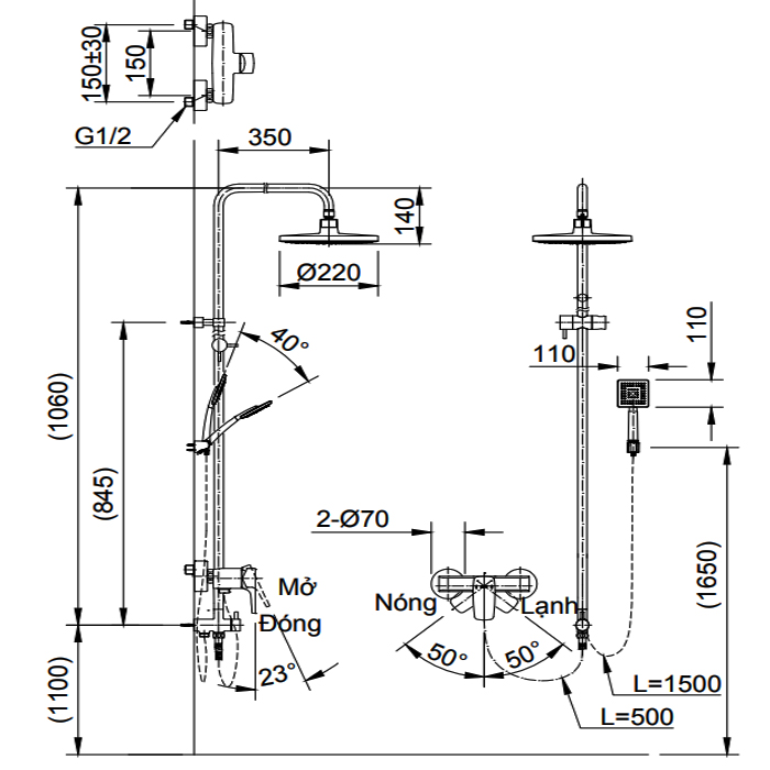 Sen cây tắm đứng nóng lạnh Inax BFV-50S