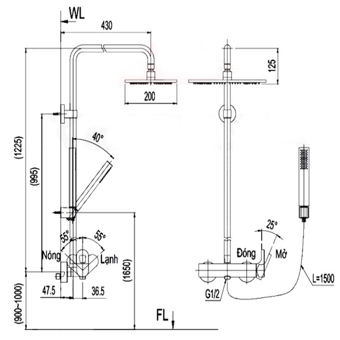 Sen cây tắm đứng nóng lạnh Inax BFV-60S