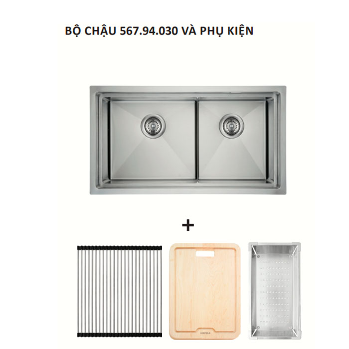 Trọn bộ, Chậu rửa inox HS21-SSN2S90 và các phụ kiện  