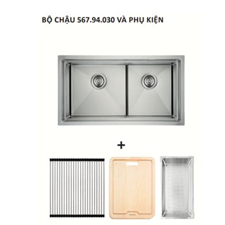 Trọn bộ, Chậu rửa inox HS21-SSN2S90 và các phụ kiện  