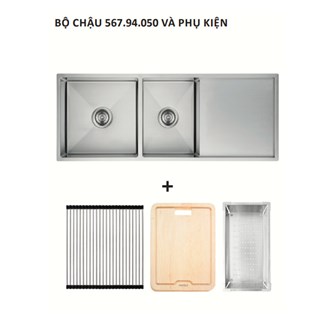 Trọn bộ, Chậu rửa inox HS21-SSD2S90L và các phụ kiện  