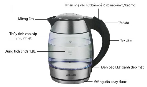 Ấm siêu tốc thủy tinh Lock & Lock EJK-418SLV - 1.8 lít